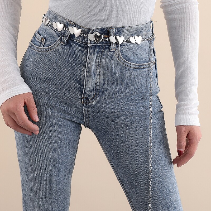 

Heart Detail Chain Belt, Silver