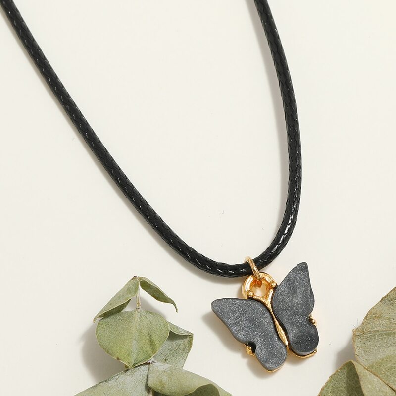 

Butterfly Charm Rope Necklace, Grey