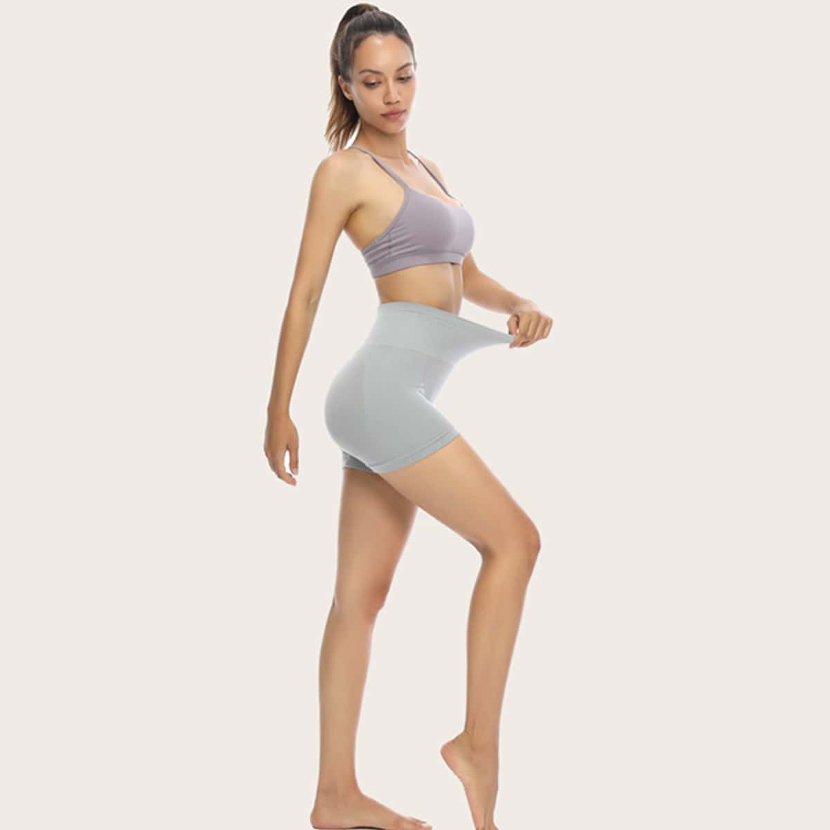 

High Waist Hip Lift Short Pants, Grey