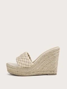 Braided Espadrille Mule Wedges - Beige - View 5