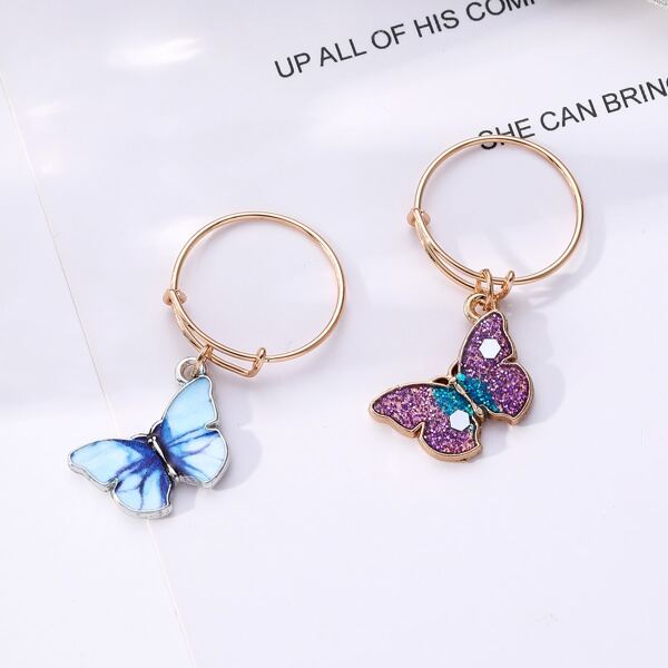 

2pcs Butterfly Charm Ring, Multicolor