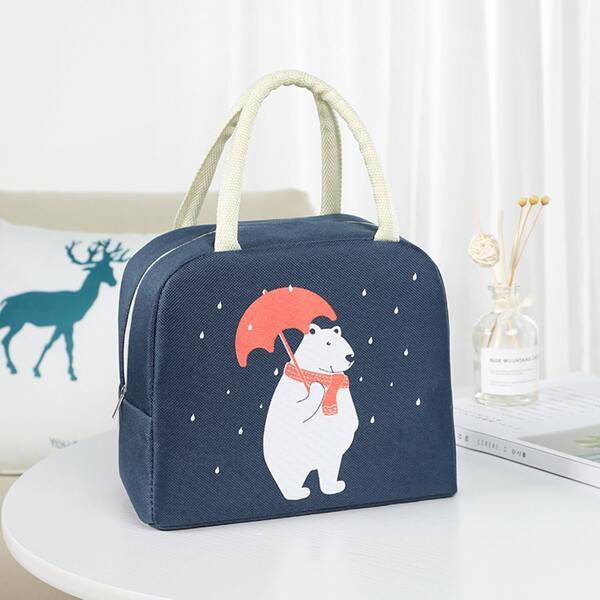 

1pc Polar Bear Print Lunch Bag, Blue