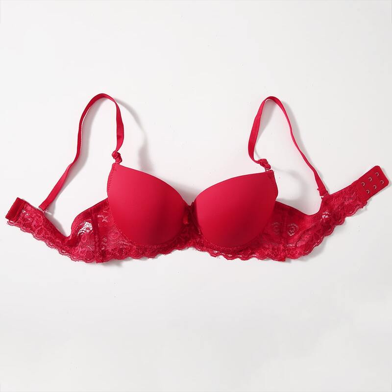 

Floral Lace Scallop Trim Bra, Red