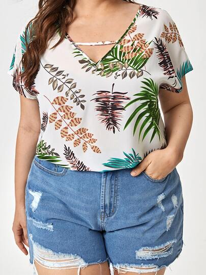 لباس علوي استوائي بياقة V مقاس كبير