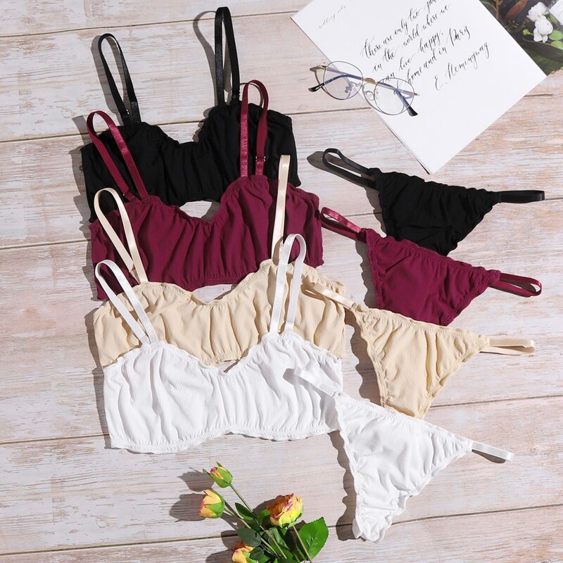 

4pack Lettuce Trim Rib Lingerie Set, Multicolor