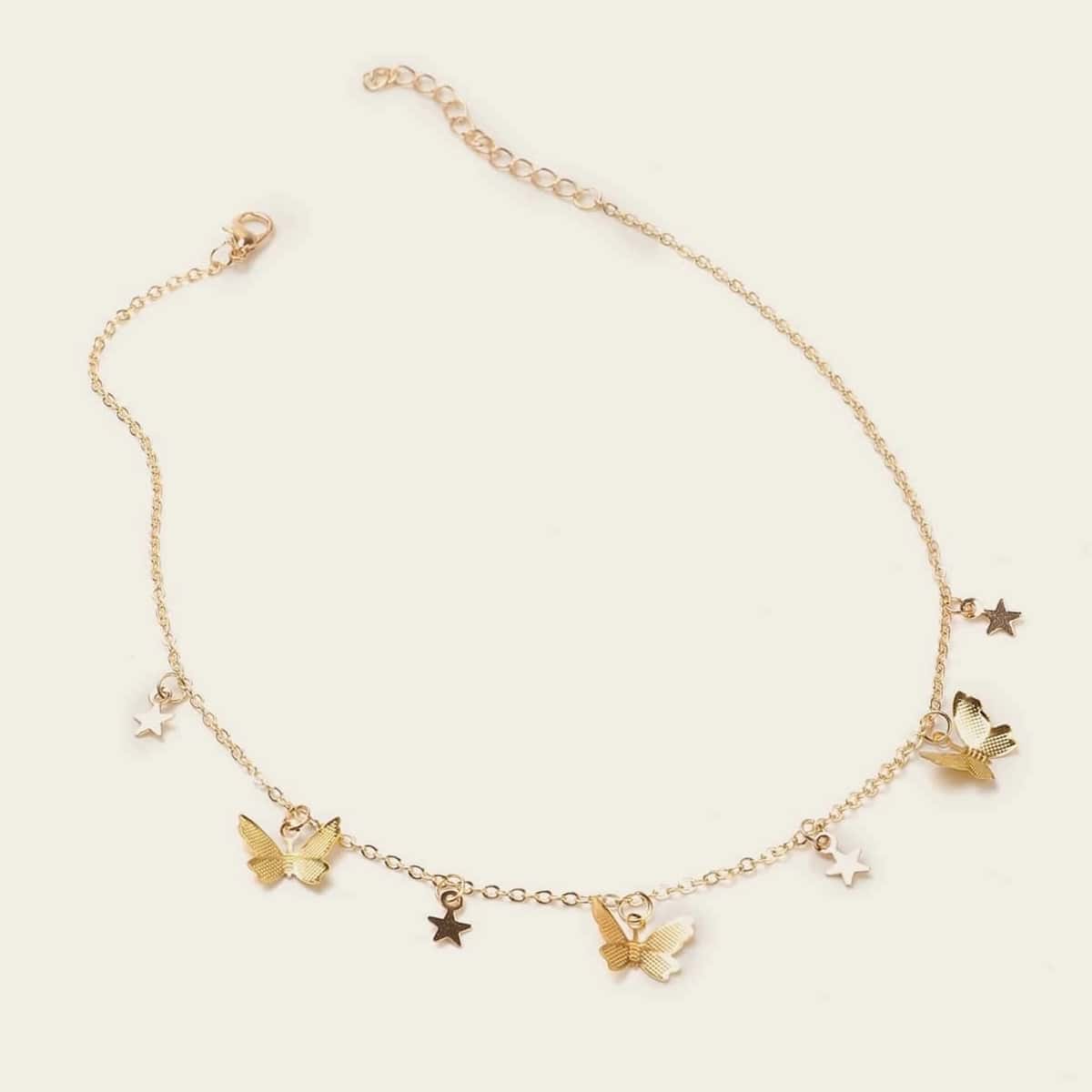 

Butterfly & Star Charm Necklace, Gold