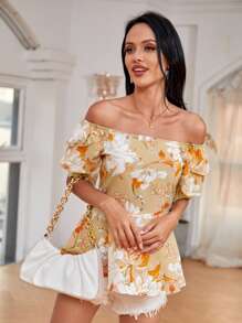 Mulvari Off The Shoulder Floral Print Layered Sleeve Blouse - Multicolor - View 4