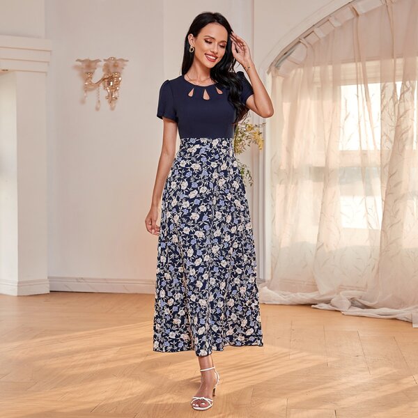 

Contrast Floral Print Cut Out Dress, Multicolor