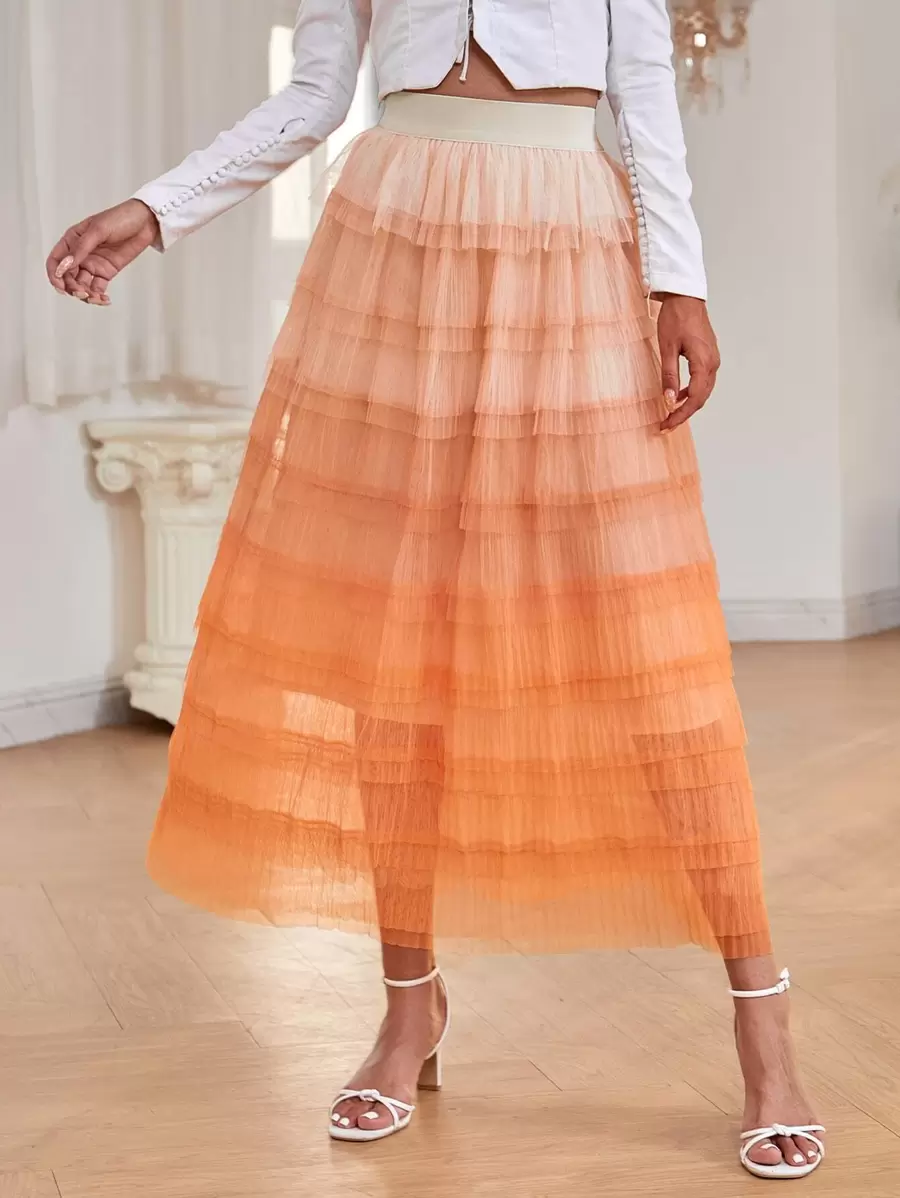 Ombre Layered Tutu Skirt - Orange - View 1
