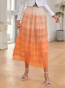 Ombre Layered Tutu Skirt - Orange - View 3