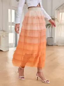 Ombre Layered Tutu Skirt - Orange - View 4