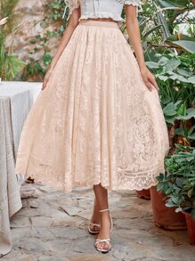 Falda larga con encaje unicolor - Albaricoque - Ver 3