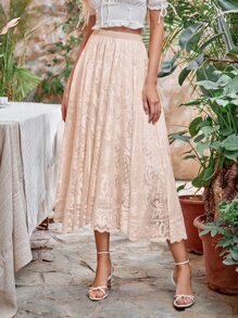 Falda larga con encaje unicolor - Albaricoque - Ver 4