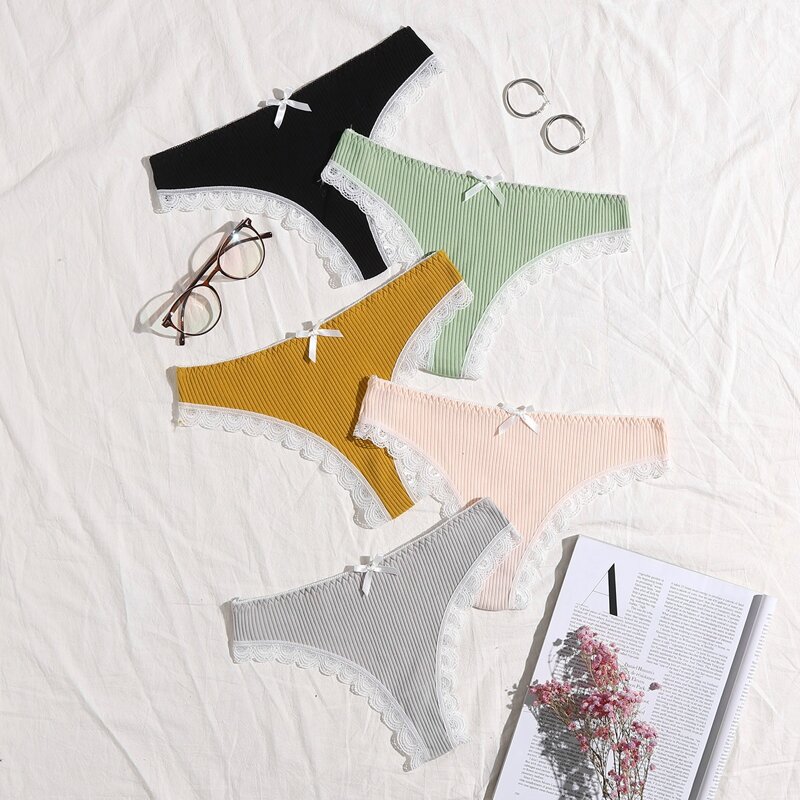 

5pack Lace Scallop Trim Panty Set, Multicolor