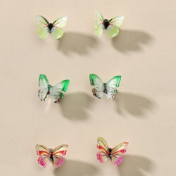 

3pairs Butterfly Decor Stud Earrings, Multicolor