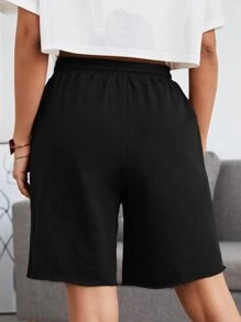 Muchica Drawstring Solid Shorts - Black - View 2