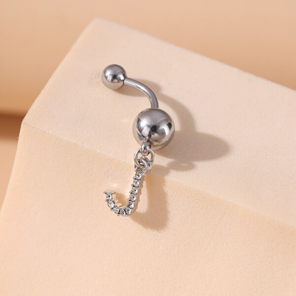 

Rhinestone Letter Decor Belly Ring, Silver