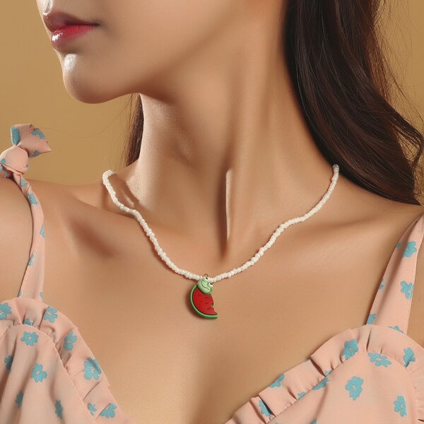 

Fruit Charm Beaded Necklace, Multicolor