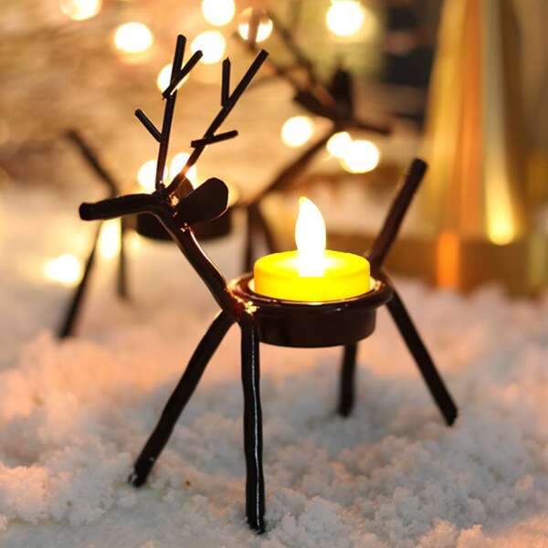 

1pc Elk Design Candle Holder, Yellow