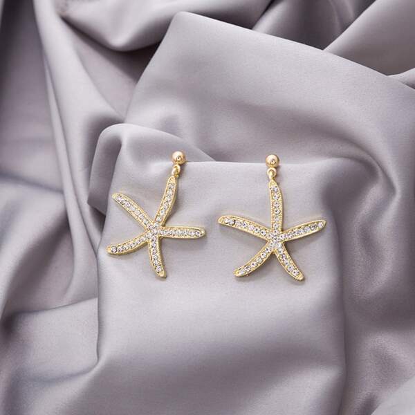 

Rhinestone Starfish Drop Earrings, Gold