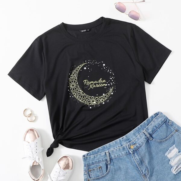 

Plus Moon & Letter Graphic Tee, Black