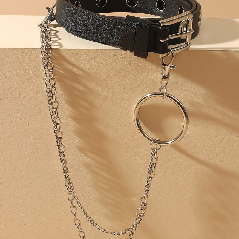 

Eyelet Belt With Pants Chain, Black