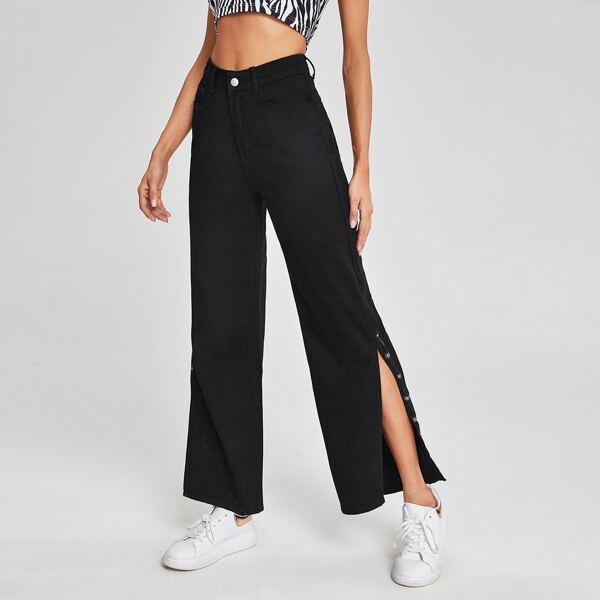 

Tape Detail Split Side Jeans, Black
