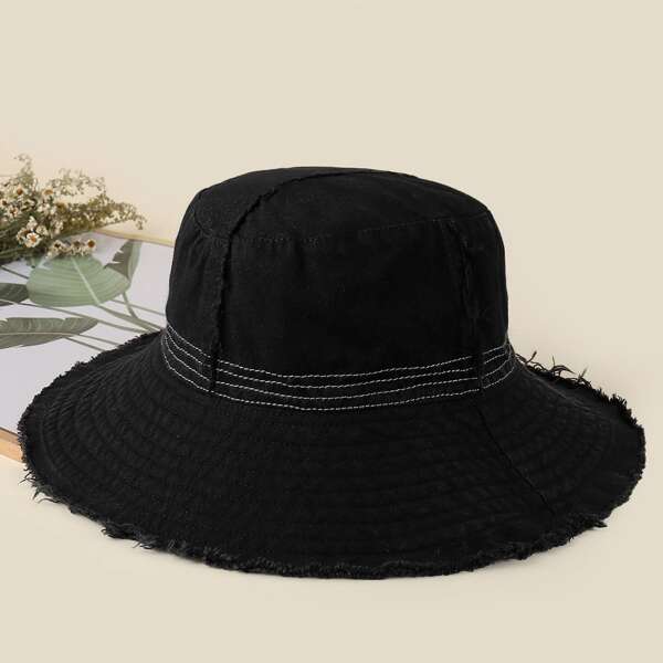 

Raw Hem Bucket Hat, Black