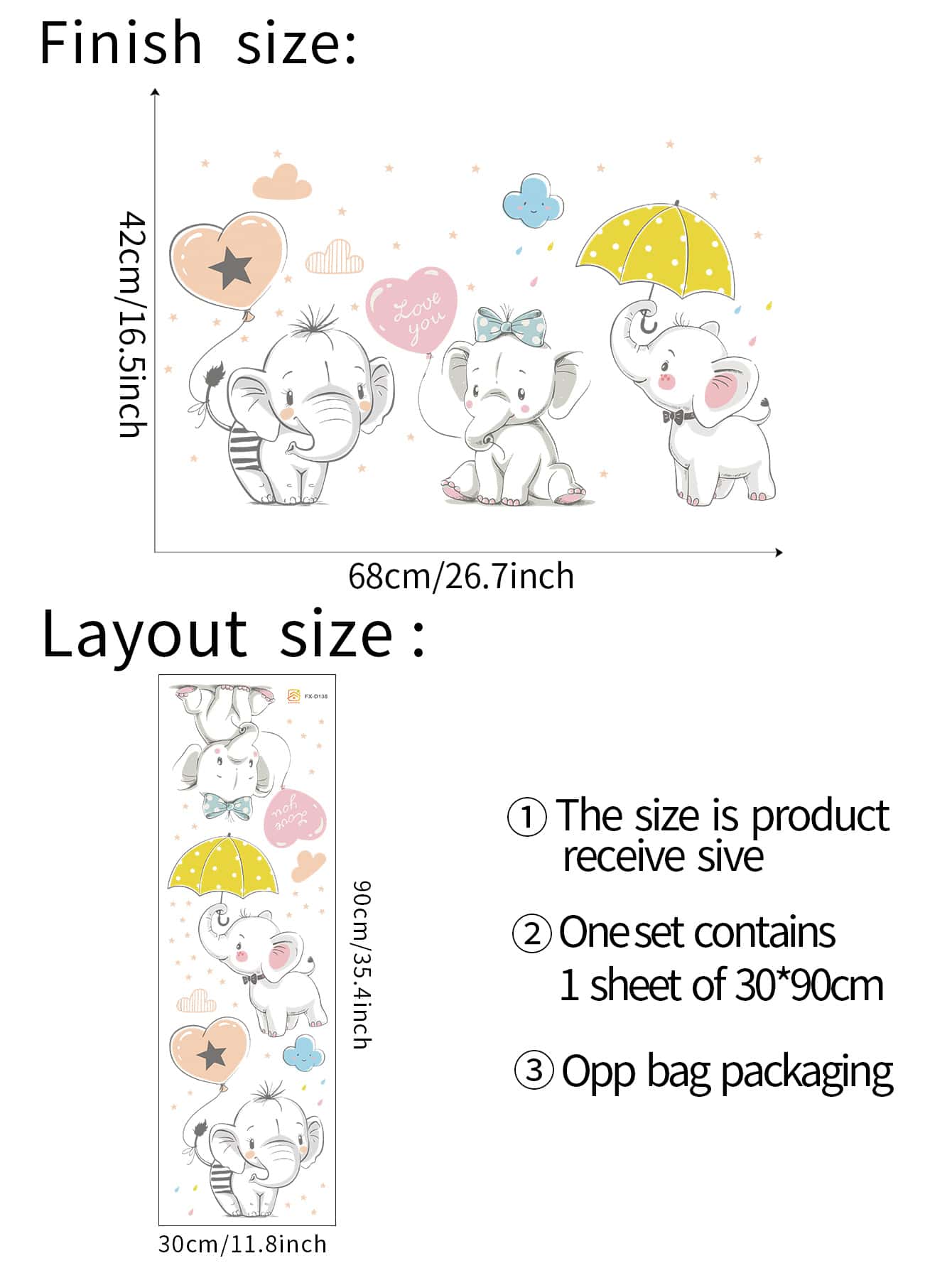 Kids Elephant Print Wall Sticker Gifts Birthday Graduation - Multicolor - View 2