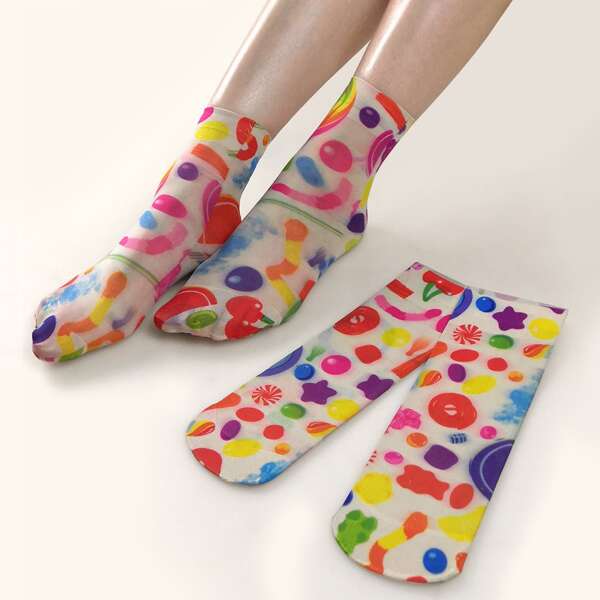 

2pairs Fruit Print Socks, Multicolor