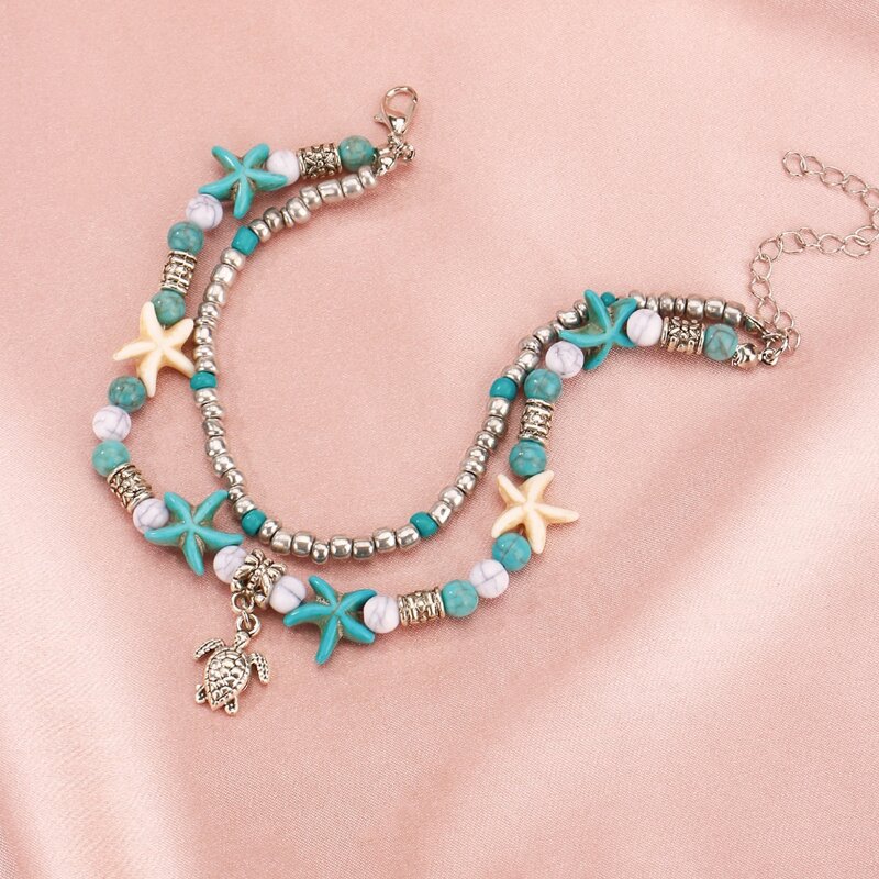 

1pc Beaded Layered Shell Anklet, Multicolor