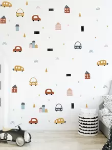 1 件房屋和汽车印花墙贴，卡通 PVC 墙贴，用于家居装饰，贴纸，墙贴，乙烯基贴花，用于家居装饰，春季装饰品让您的家焕然一新，Rama 装饰贴纸