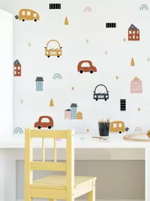 1 件房屋和汽车印花墙贴，卡通 PVC 墙贴，用于家居装饰，贴纸，墙贴，乙烯基贴花，用于家居装饰，春季装饰品让您的家焕然一新，Rama 装饰贴纸