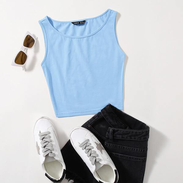 

Solid Crop Tank Top, Baby blue