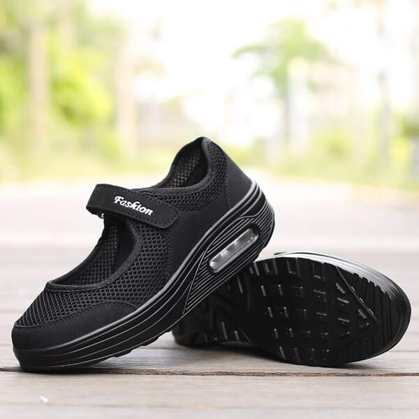 

Velcro Strap Mesh Sneakers, Black