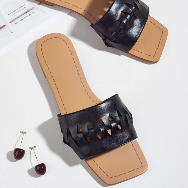 

Minimalist Hollow Out Slide Sandals, Black