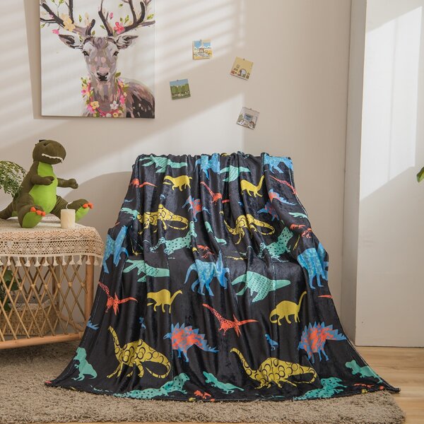

Kids Cartoon Dinosaur Print Blanket, Multicolor