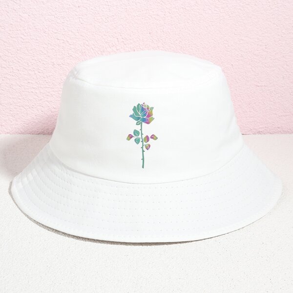 

Flower Pattern Bucket Hat, White