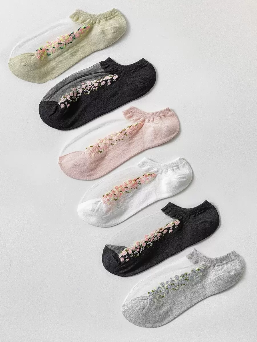 Tất lưới tương phản họa tiết hoa nhỏ, đa năng - Nhiều màu - Xem 1