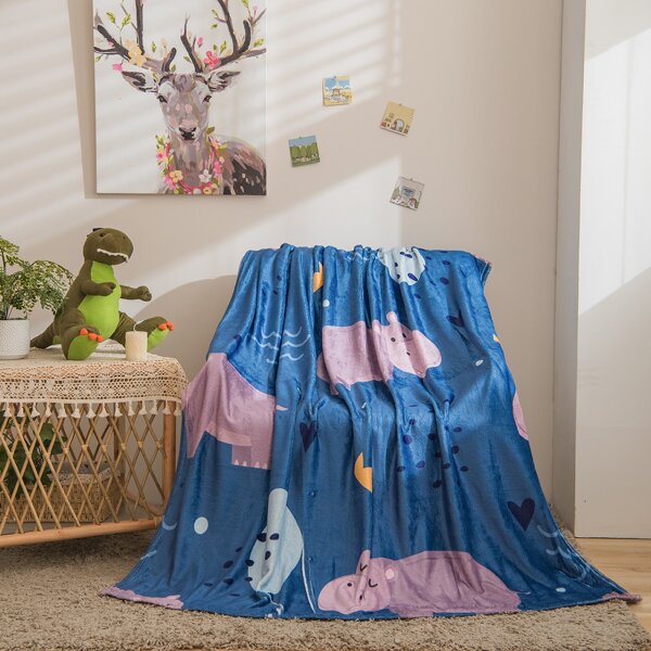 

Kids Cartoon Hippo Print Blanket, Multicolor