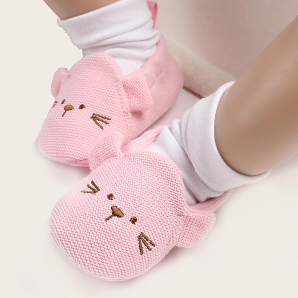 

Baby Girl Cartoon Embroidered Flats, Pink