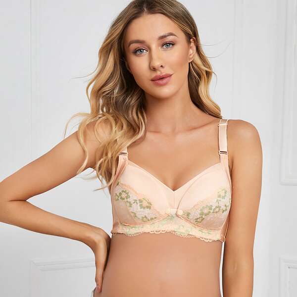 

Maternity Floral Embroidery Bra, Apricot