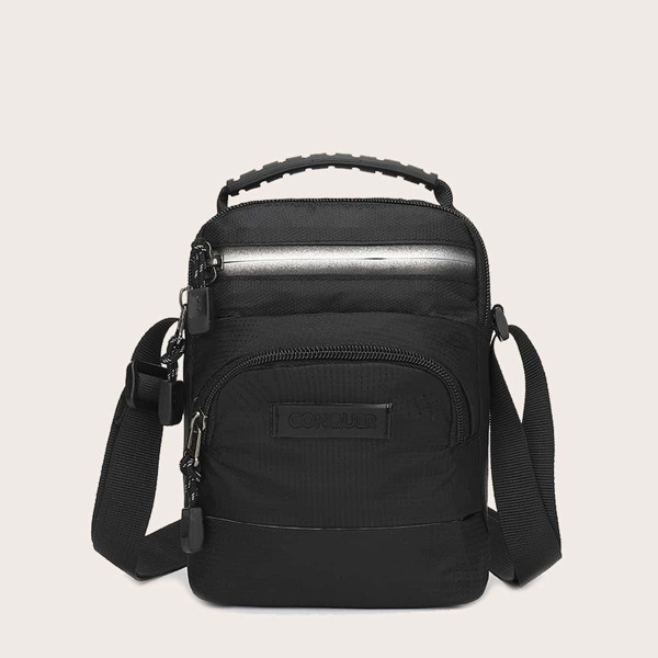 

Men Letter Patch Crossbody Bag, Black