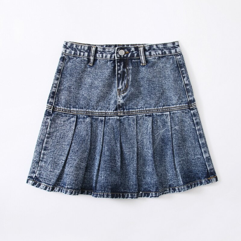 

Pleated Denim Skirt, Medium wash