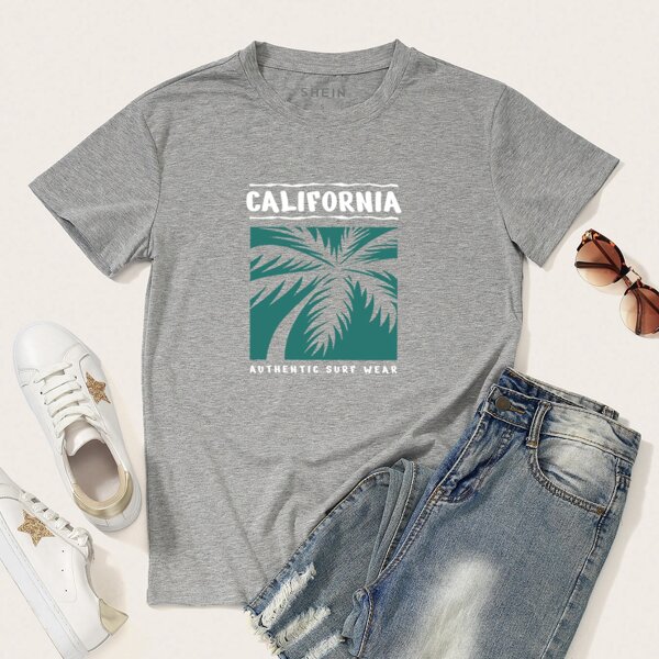 

Tropical & Letter Graphic Tee, Grey