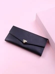 Metal Fox Detail Long Wallet - Black - View 1