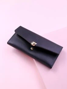 Metal Fox Detail Long Wallet - Black - View 3