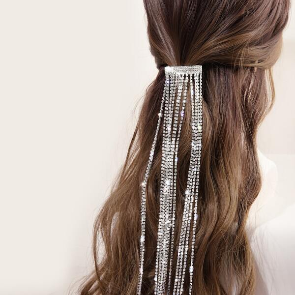 

Rhinestone Tassel Hair Clip, Silver