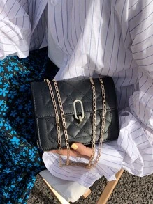 Quilted Chain Shoulder Bag - Black - View 2