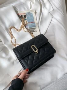 Quilted Chain Shoulder Bag - Black - View 4